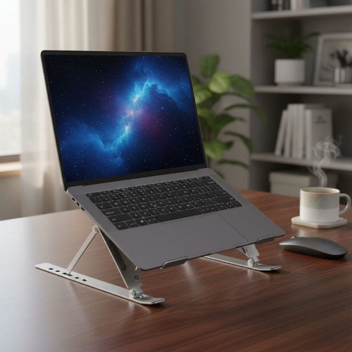 Nikneva Foldable Aluminum Laptop Stand – Silver, Angle Adjustable Desk Stand